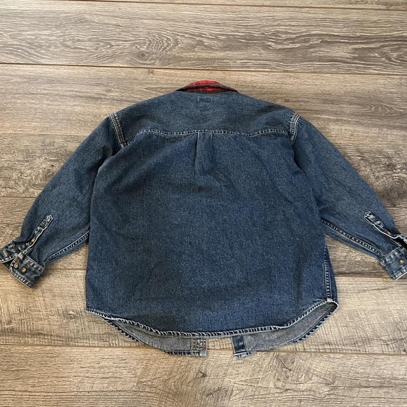 GAP Denim Shirt with Red Plaid Collar - Picture 2 of 3